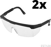 ESTARK® 2x Veiligheidsbril Transparant - 2 STUKKS - Professioneel - LichtGewicht - Polycarbonaat - Vuurwerkbril - Beschermbril - Veiligheidbril - Veiligheid Bril - Oogbeschermer - Spatbril - Stofbril - Overzetbril - Aanspanbaar - 15 x 5.5 cm - (2)