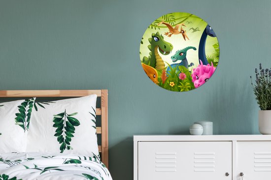 Papier peint Circle - Dinosaurus - Animaux - Jungle - Illustration - 80x80 cm - Wall Circle