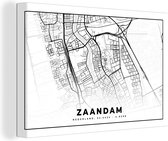 Canvas Schilderij Stadskaart - Zaandam - Nederland - 90x60 cm - Wanddecoratie