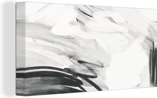 Toile Peinture Zwart - Wit - Abstrait - 160x80 cm - Décoration murale
