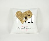Kussen I Love You / You and Me Forever Hartje - Sierkussen - Valentijn Cadeau - Kinderkamer - 45x45cm - Inclusief Vulling - PillowCity