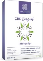 Healthspan CBD ondersteunt de immuniteit | 30 capsules | 5mg natuurlijke hennep CBD | Natuurlijk extract van zwarte vlierbes | Vitamine C & D3 toegevoegd | Veganistisch