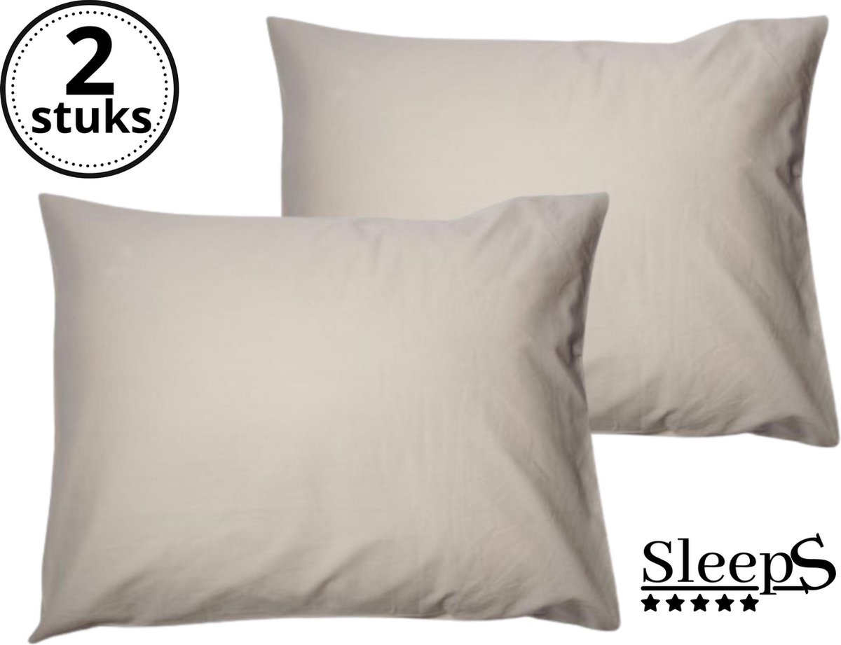 Sleeps - Kussenslopen - Set van 2 Stuks - Sand / Taupe - 60x70cm - 100% Hoogwaardige 20A Katoen - Zacht Katoen - Strijkvrij -