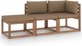 Decoways - 3-delige Loungeset pallet met kussens geïmpregneerd grenenhout