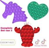 ESSENTIALS73 Fidget Pop It Set van 3: Unicorn + Kreeft + Hart - TikTok