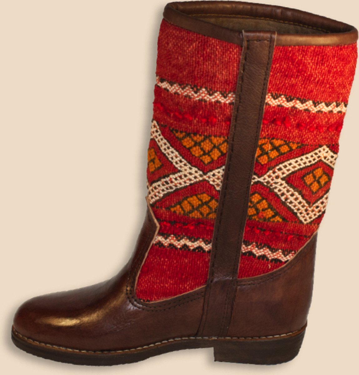 Kelim Boots | Kastanjebruin Leer | Marokkaanse Kelim | Maat 39 | Pepa | Bravas Boutique