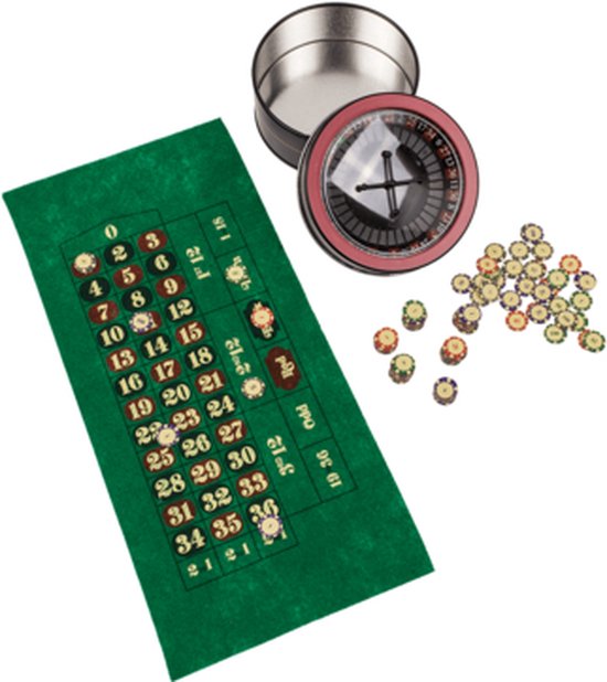 MikaMax Mini Roulette - Dobbelspel - Roulette Set - Kansspel - Casino - Incl. Fiches en Speelbord - 9.5 x 9.5 cm
