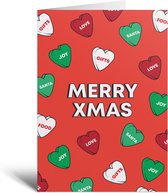 Wenskaart - Xmas Hearts Rood - Kerstkaarten - Hartjes - Kerstversiering - Kerst - Cadeau - Kaart