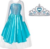 Prinsessenjurk meisje - Elsa jurk - Carnavalskleding kinderen - Frozen - Prinsessen Verkleedkleding - 110 (120) - Tiara - Kroon