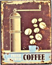 2D vintage metalen bord "Fresh brewed Coffee" 20x25cm