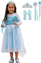 Prinsessenjurk meisje - Elsa jurk - Het Betere Merk - Prinsessenkroon - 128/134 (140) - Toverstaf - Prinsessenhandschoenen - Haarvlecht - Prinsessen speelgoed - Kleed - Carnavalskl