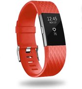 Siliconen Smartwatch bandje - Geschikt voor Fitbit Charge 2 diamant silicone band - rood - Strap-it Horlogeband / Polsband / Armband - Maat: Maat L