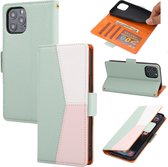 Apple iPhone 13 Mini Book Case | Pu Lederen Telefoonhoesje | Groen & Wit & Roze