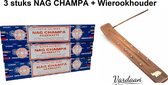 Satya Nag Champa Wierook Agarbatti Klassiek Staafjes - 3 dozen á 15 gram + Wierook- Natuurlijke Ingrediënten
