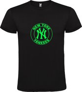 Zwart T-Shirt met “ New York Yankees “ logo Neon Groen Size L