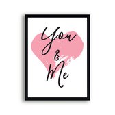 Poster You en Me Roze Hartje Liefde - Kinderkamer - Meisjeskamer - Valentijn Cadeau - 80x60cm - Postercity