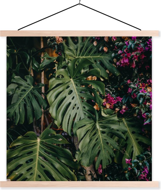 Support pour affiche avec affiche 40x40 cm - Affiche scolaire - Fond Monstera (plante à fromage) - Affiche textile - Lattes vierges
