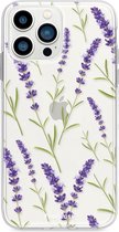 Fooncase Hoesje Geschikt voor iPhone 13 Pro - Shockproof Case - Back Cover / Soft Case - Purple Flower / Paarse bloemen