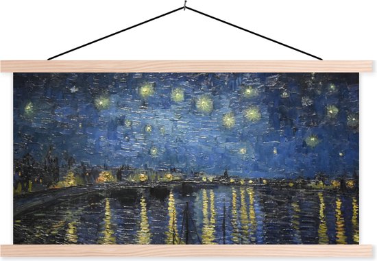 Posterhanger incl. Poster - Schoolplaat - Sterrennacht boven de Orsay Parijs - Vincent Van Gogh - 150x75 cm - Blanke latten