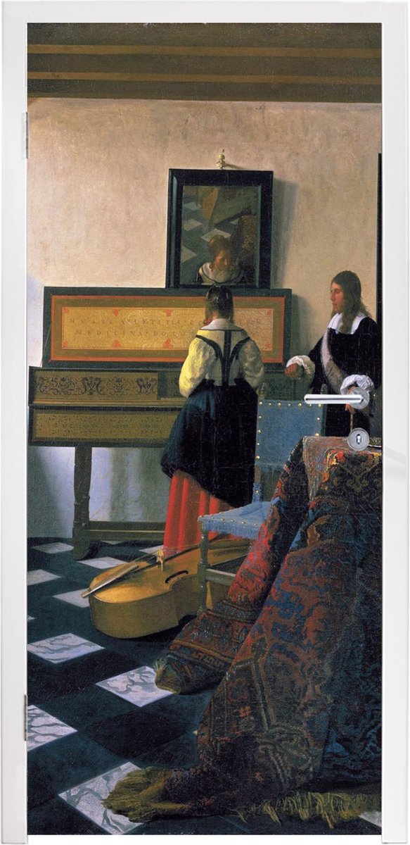 Afbeelding van product StickerSnake  Deursticker The music lsesson - Johannes Vermeer - 85x205 cm - Deurposter
