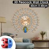 50cm - 3D Diamond Crystal Quartz Peacock Wandklokken - Europees Modern Design - Home Living Room Decor - Stille Wandklok