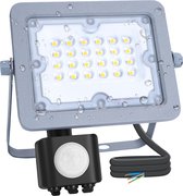 LED Bouwlamp met Sensor - Igna Zuino - 20 Watt - Helder/Koud Wit 6500K - Waterdicht IP65 - Kantelbaar - Mat Grijs - Aluminium