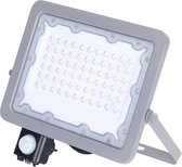 LED Bouwlamp met Sensor - Igna Zuino - 50 Watt - Natuurlijk Wit 4000K - Waterdicht IP65 - Kantelbaar - Mat Grijs - Aluminium