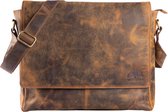 WILD WOODS Leren Messenger Bag XL - Dames en Heren Documententas / Schoudertas - Met Tabletvak - Vintage Buffelleer - Bruin