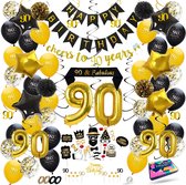 Fissaly® 90 Jaar Verjaardag Decoratie Versiering - Ballonnen – Jubileum Man & Vrouw - Zwart en Goud