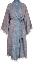 ZusenZomer Boho Kimono - Hamam badjas dames - Ochtendjas - Sauna Badjas - Fairtrade - Dun - blauw rood