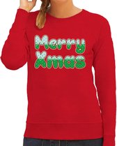 Merry xmas foute Kersttrui - rood - dames - Kerstsweaters / Kerst outfit S