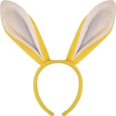 Konijnen/bunny oren geel met wit voor volwassenen 27 x 28 cm - Feest diadeem konijn/paashaas - Paas verkleedkleding