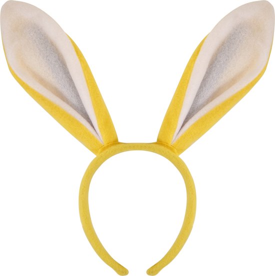 Konijnen/bunny oren geel met wit voor volwassenen 27 x 28 cm - Feest diadeem konijn/paashaas - Paas verkleedkleding