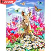 Diamond Painting - Konijn - Vlinders - 40x50 cm - Vierkante Steentjes - Dieren - Volwassenen - Hobby - Cadeau - Moederdag - Kado