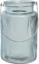 Windlicht/kaarshouder van glas ijsblauw 22 cm