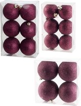 Kerstversiering set glitter kerstballen in het aubergine roze 6 - 8 - 10 cm pakket - 50x stuks