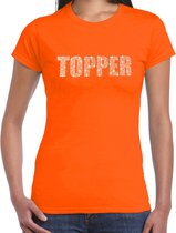 Glitter Topper t-shirt oranje met steentjes/ rhinestones voor dames - Glitter kleding/ foute party outfit S