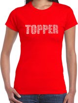 Glitter Topper t-shirt rood met steentjes/ rhinestones voor dames - Glitter kleding/ foute party outfit XL