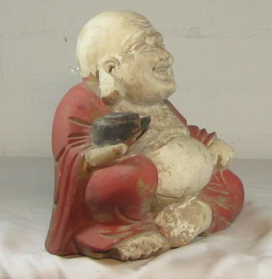 Bouddha qui rit - Bouddha au gros ventre - Bois - Statue - Hauteur 20 cm. |  bol