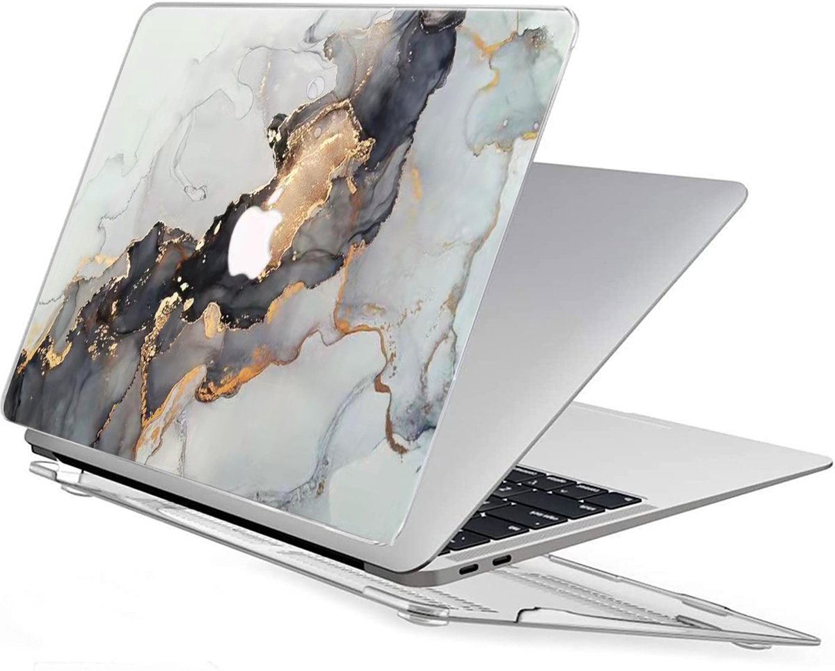Macbook Pro Cover Hoesje 13 inch Marmer Wit Goud - Hardcase Macbook Pro 2016 / 2017 / 2018 / 2019 / 2020 / 2021 - Macbook Pro M1 / A2338 / A2289 / A2251 / A2159 / A1989 / A1706 / A1708