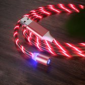 3 in 1 - magnetische FMF oplaadkabel - kabel -360° LED  - Iphone/Ipad  / USB-C / USB-Micro / alle telefoons - rode LED verlichting - NIEUW 2020 -