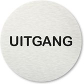 Pictogram Uitgang - aluminum rvs look - deurbordje - 8,5 x 8,5 cm - zelfklevend - rond