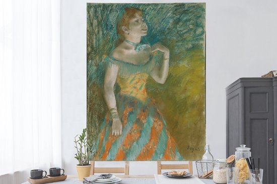 Sticker Muursticker Edgar Degas - Le Singer en vert - Peinture d' Edgar Degas - 120x160 cm - film adhésif autocollant - sticker mural repositionnable XXL /