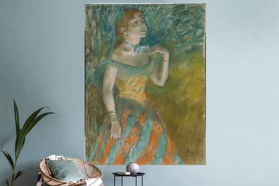 Sticker Muursticker Edgar Degas - Le Singer en vert - Peinture d' Edgar Degas - 120x160 cm - film adhésif autocollant - sticker mural repositionnable XXL /