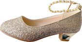 Communie schoenen - Prinsessen schoenen goud glitter met pareltjes - maat 30 (binnenmaat  19,5 cm) bij bruidsmeisjes jurk