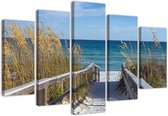 Trend24 - Canvas Schilderij - Naar Beneden Gaan Naar Het Strand - Vijfluik - Landschappen - 150x100x2 cm - Blauw