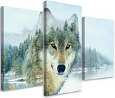 Trend24 - Canvas Schilderij - Wolf In De Aardachtergrond - Drieluik - Dieren - 60x40x2 cm - Grijs
