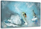 Trend24 - Canvas Schilderij - Swan En Ballerina - Schilderijen - Voor Jongeren - 90x60x2 cm - Blauw