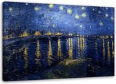 Trend24 - Canvas Schilderij - Sterrennacht Over De Rhone - V. Van Gogh Reproduction - Schilderijen - Reproducties - 60x40x2 cm - Blauw
