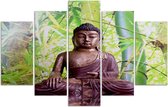Trend24 - Canvas Schilderij - Boeddha Op De Achtergrond Van Bamboe - Vijfluik - Oosters - 200x100x2 cm - Groen